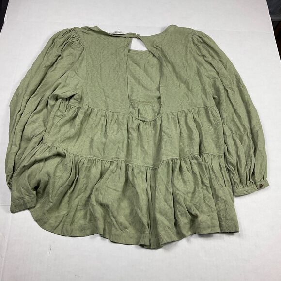 American Eagle Peasant Top M Olive Green Ruffle Tiered Soft Gauze Cottagecore - Picture 6 of 10